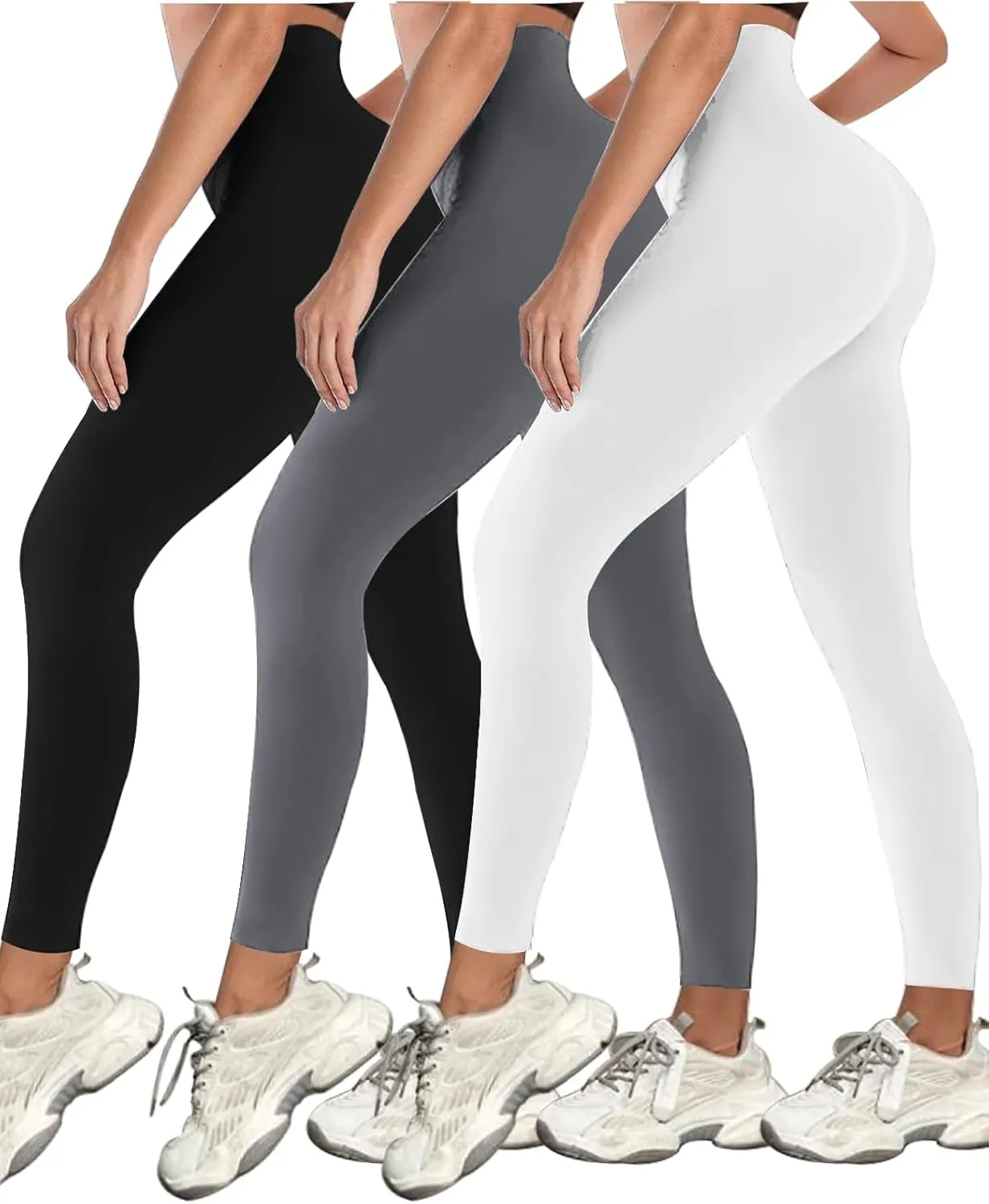 3 Pack Black Leggings Tights Buttery Soft Tummy Control Pants Lined Legging
