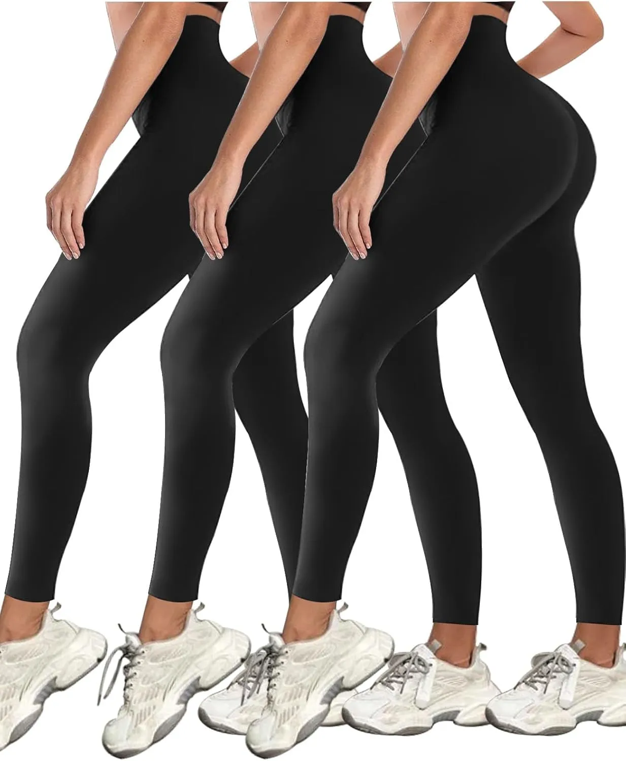 3 Pack Black Leggings Tights Buttery Soft Tummy Control Pants Lined Legging