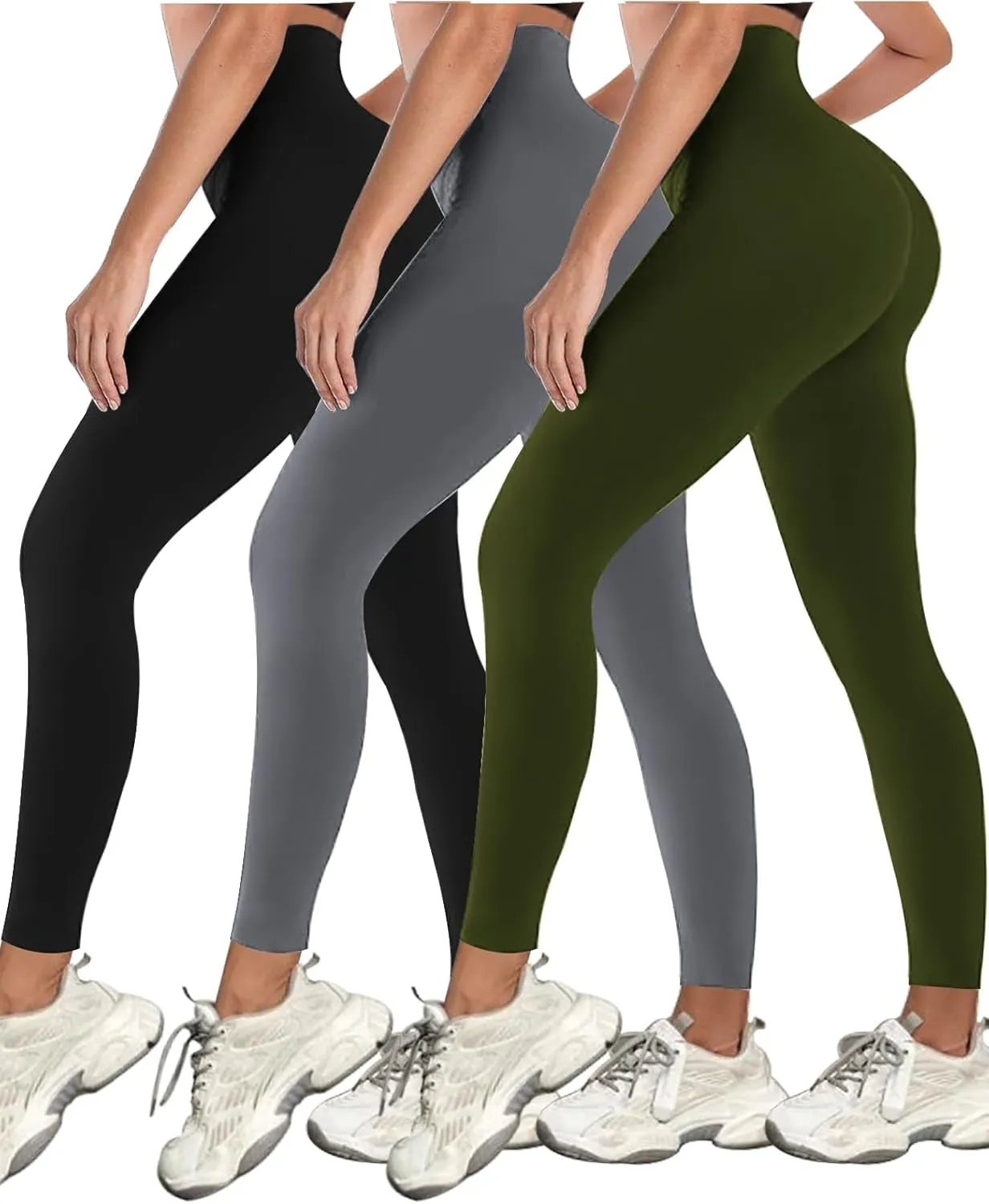 3 Pack Black Leggings Tights Buttery Soft Tummy Control Pants Lined Legging