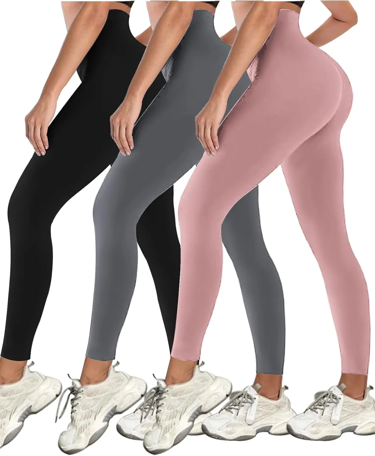 3 Pack Black Leggings Tights Buttery Soft Tummy Control Pants Lined Legging