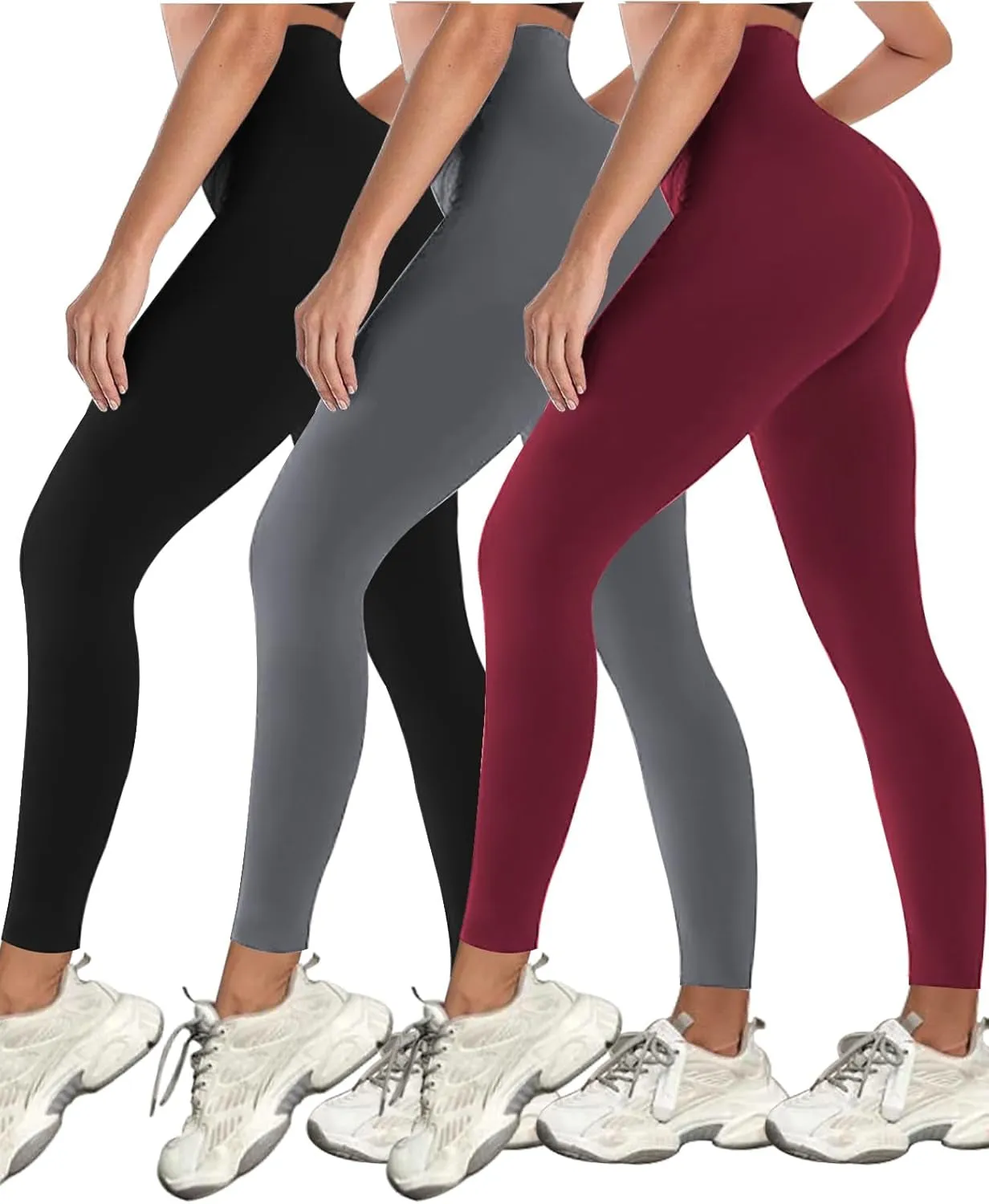 3 Pack Black Leggings Tights Buttery Soft Tummy Control Pants Lined Legging