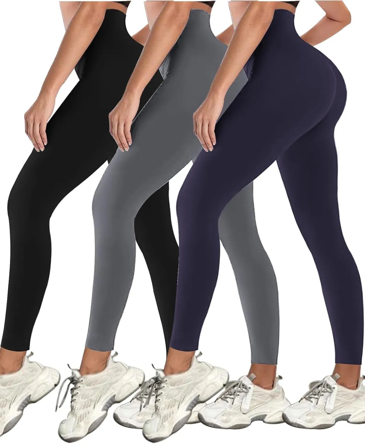 3 Pack Black Leggings Tights Buttery Soft Tummy Control Pants Lined Legging