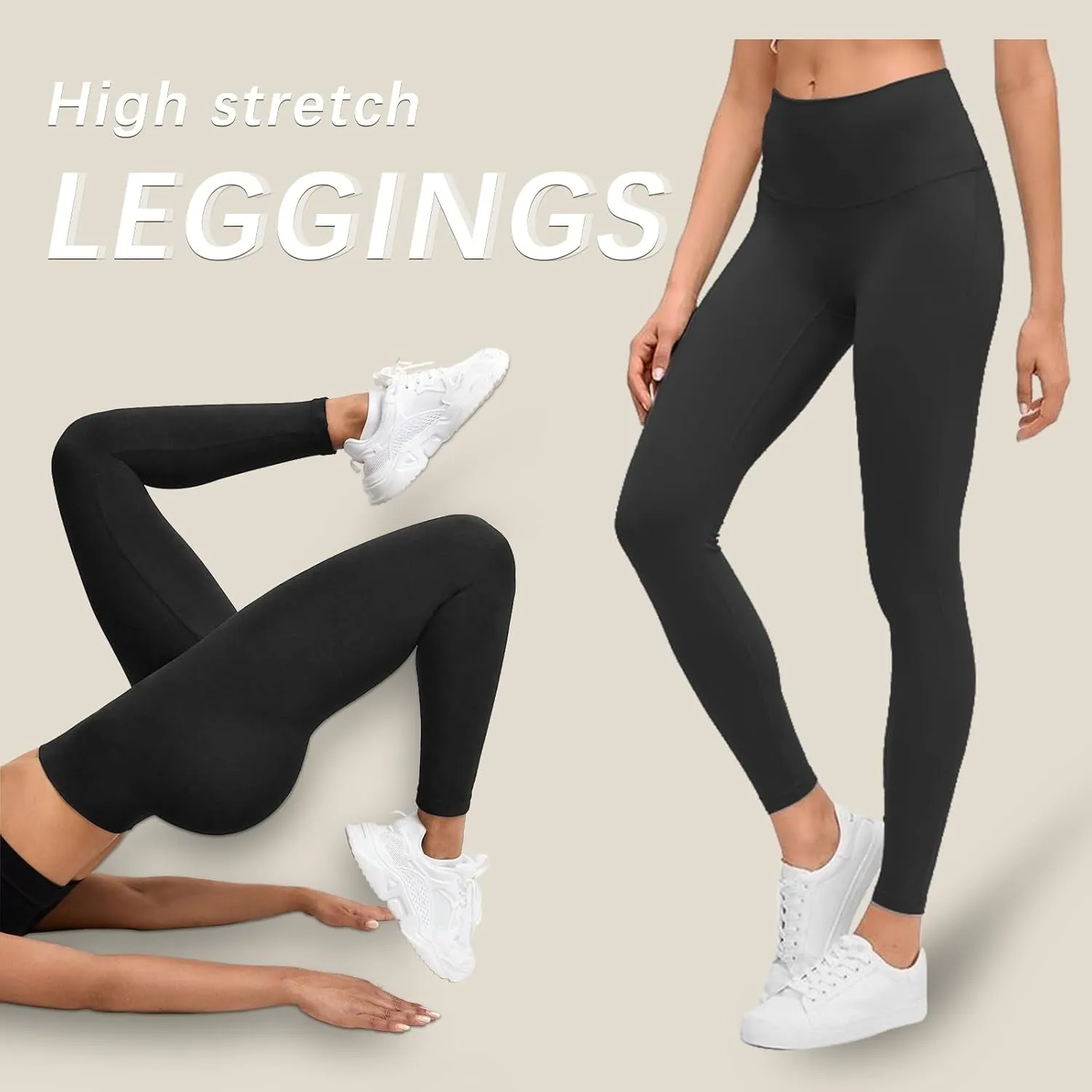 3 Pack Black Leggings Tights Buttery Soft Tummy Control Pants Lined Legging