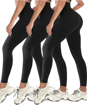 3 Pack Black Leggings Tights Buttery Soft Tummy Control Pants Lined Legging