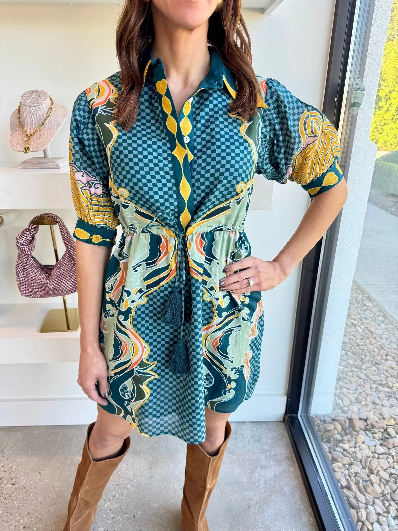 Abstract Check Celia Dress