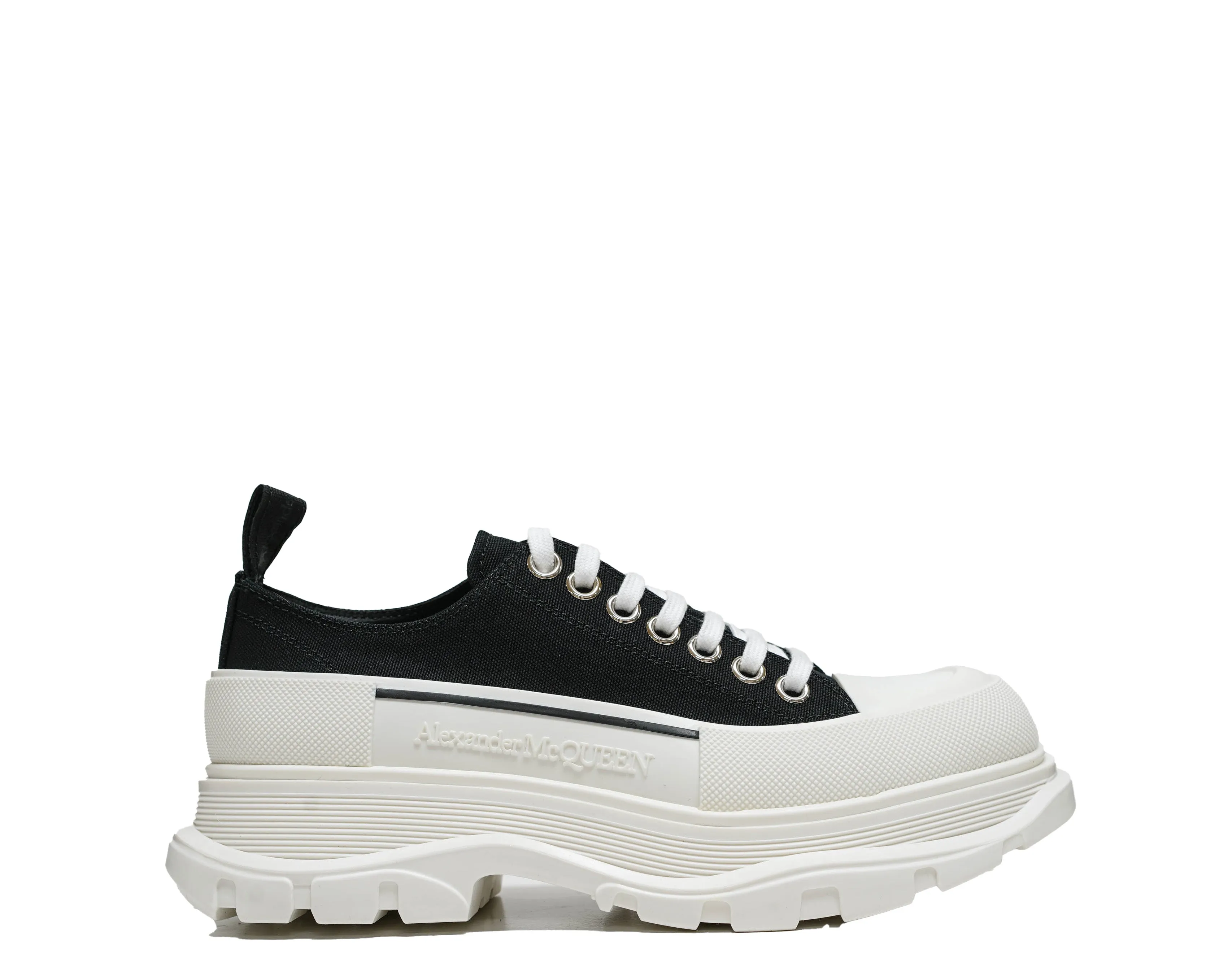 Alexander McQueen Men's Black & White Tread Slick Lace-up Canvas Sneaker 705660