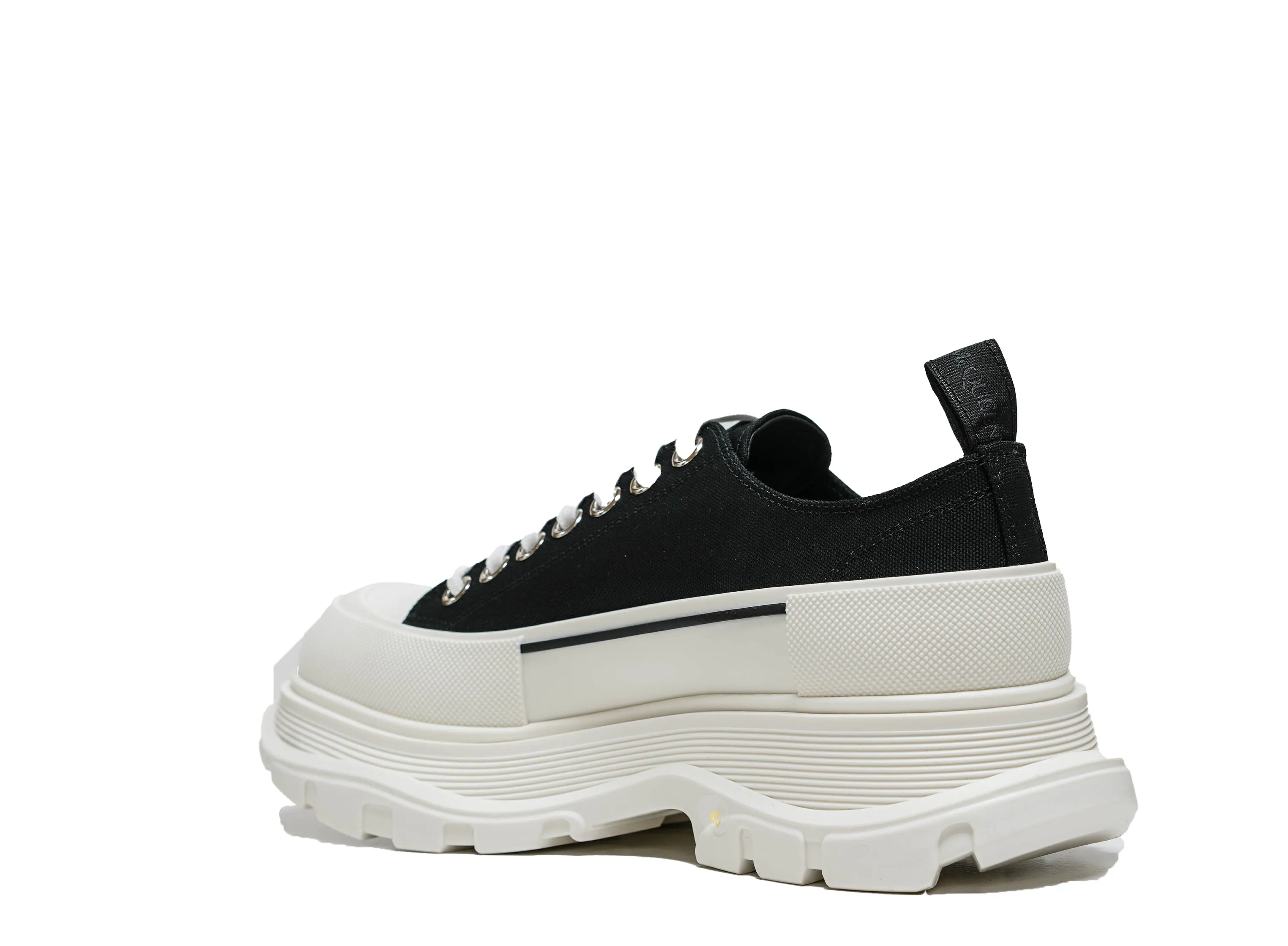 Alexander McQueen Men's Black & White Tread Slick Lace-up Canvas Sneaker 705660