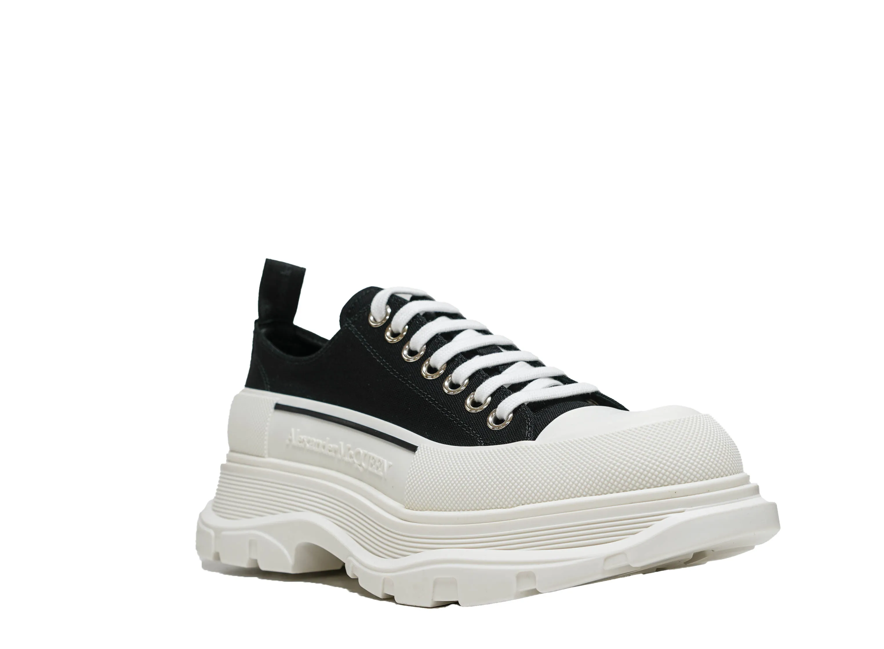 Alexander McQueen Men's Black & White Tread Slick Lace-up Canvas Sneaker 705660
