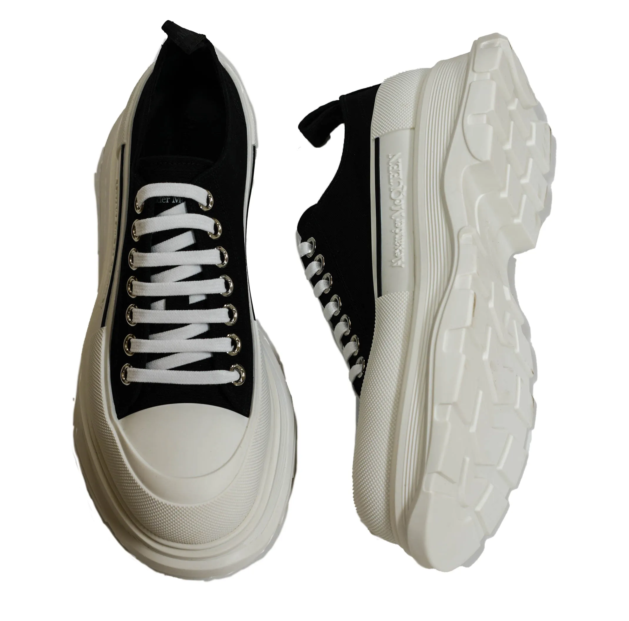 Alexander McQueen Men's Black & White Tread Slick Lace-up Canvas Sneaker 705660