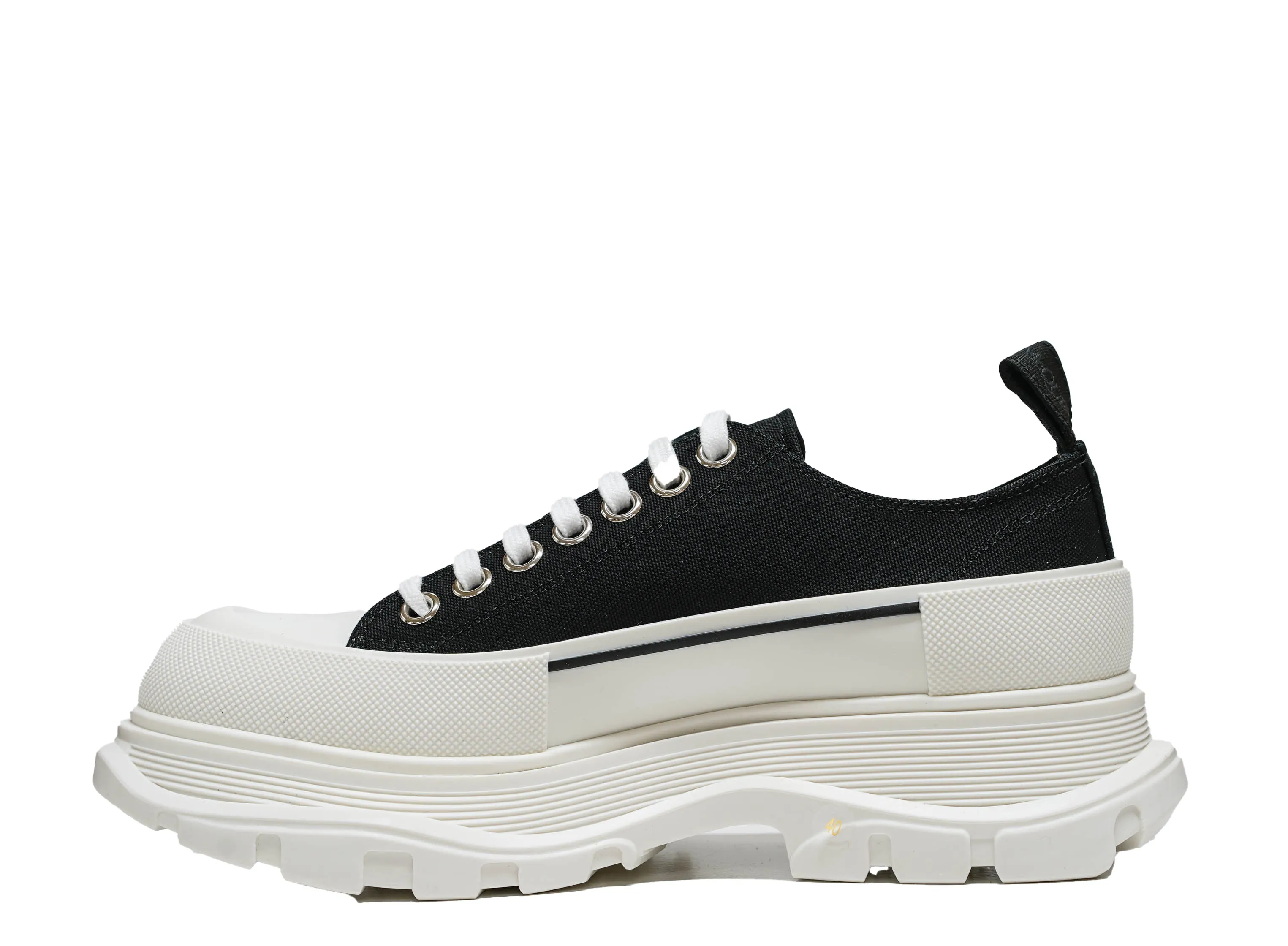 Alexander McQueen Men's Black & White Tread Slick Lace-up Canvas Sneaker 705660