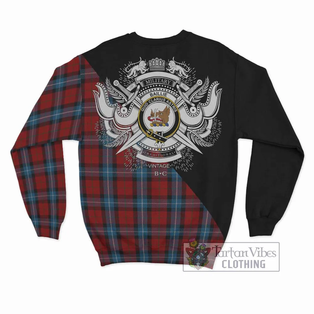 Baillie of Polkemmet Red Tartan Sweatshirt with Family Crest and Military Logo Style