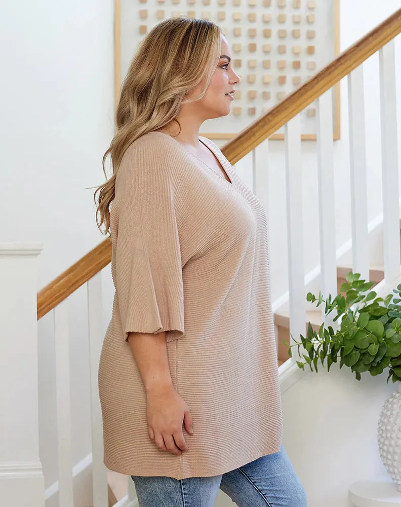 Bee Maddison Beige Drew Knit Top Beige XS