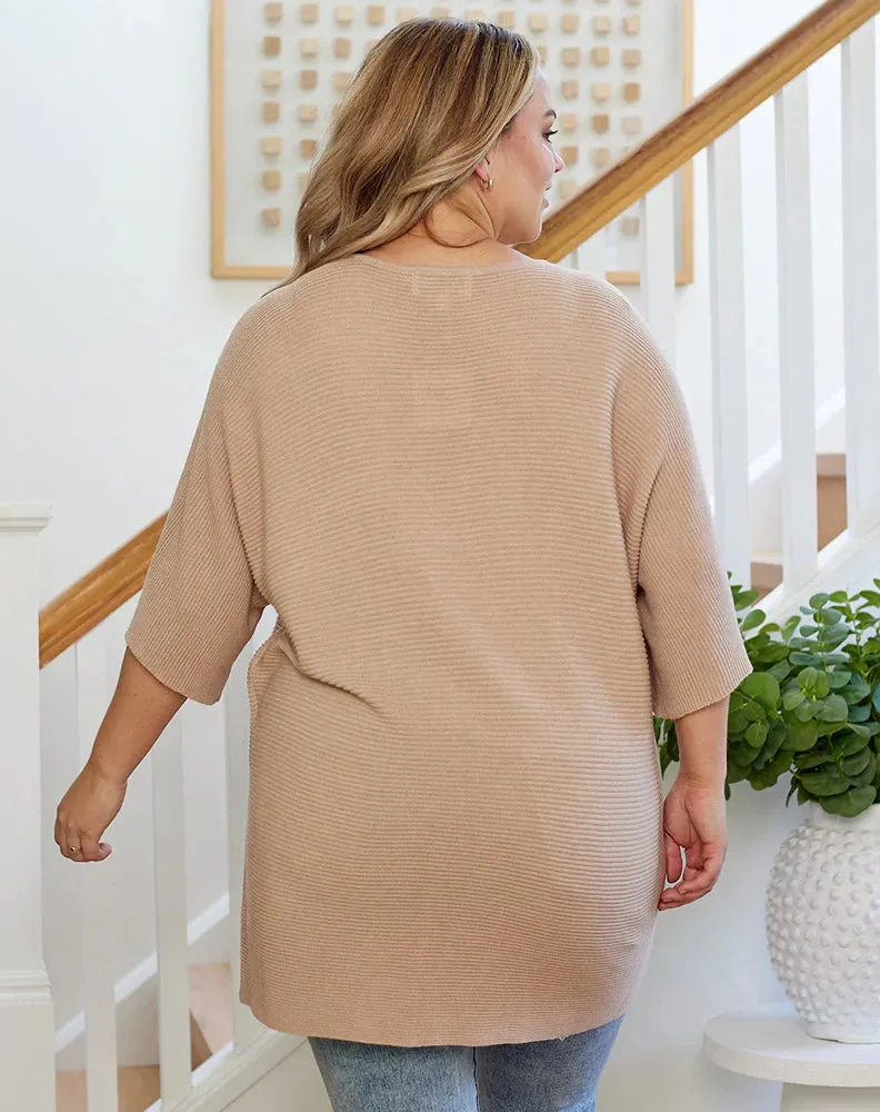 Bee Maddison Beige Drew Knit Top Beige XS