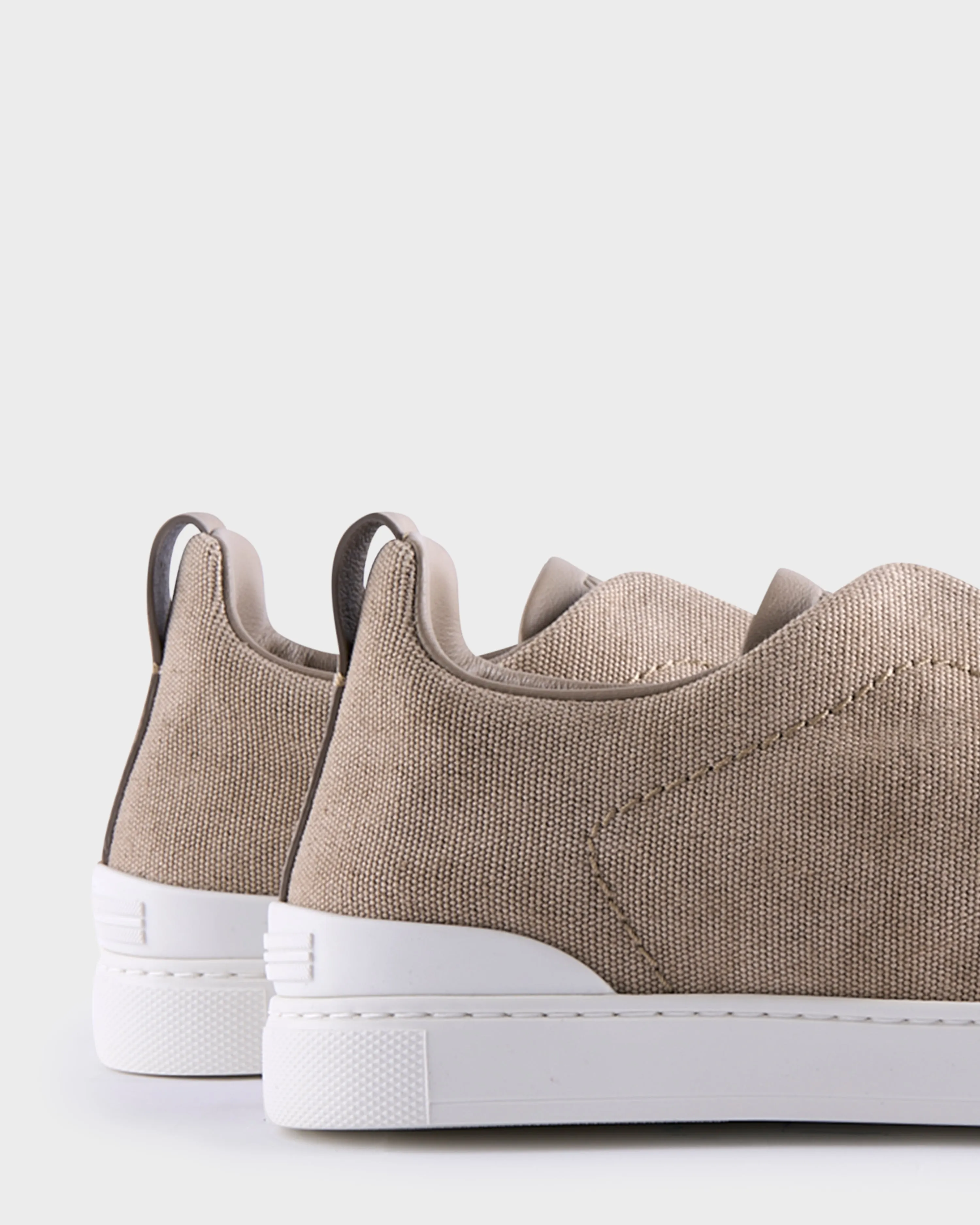 Beige Canvas Triple Stitch Sneakers