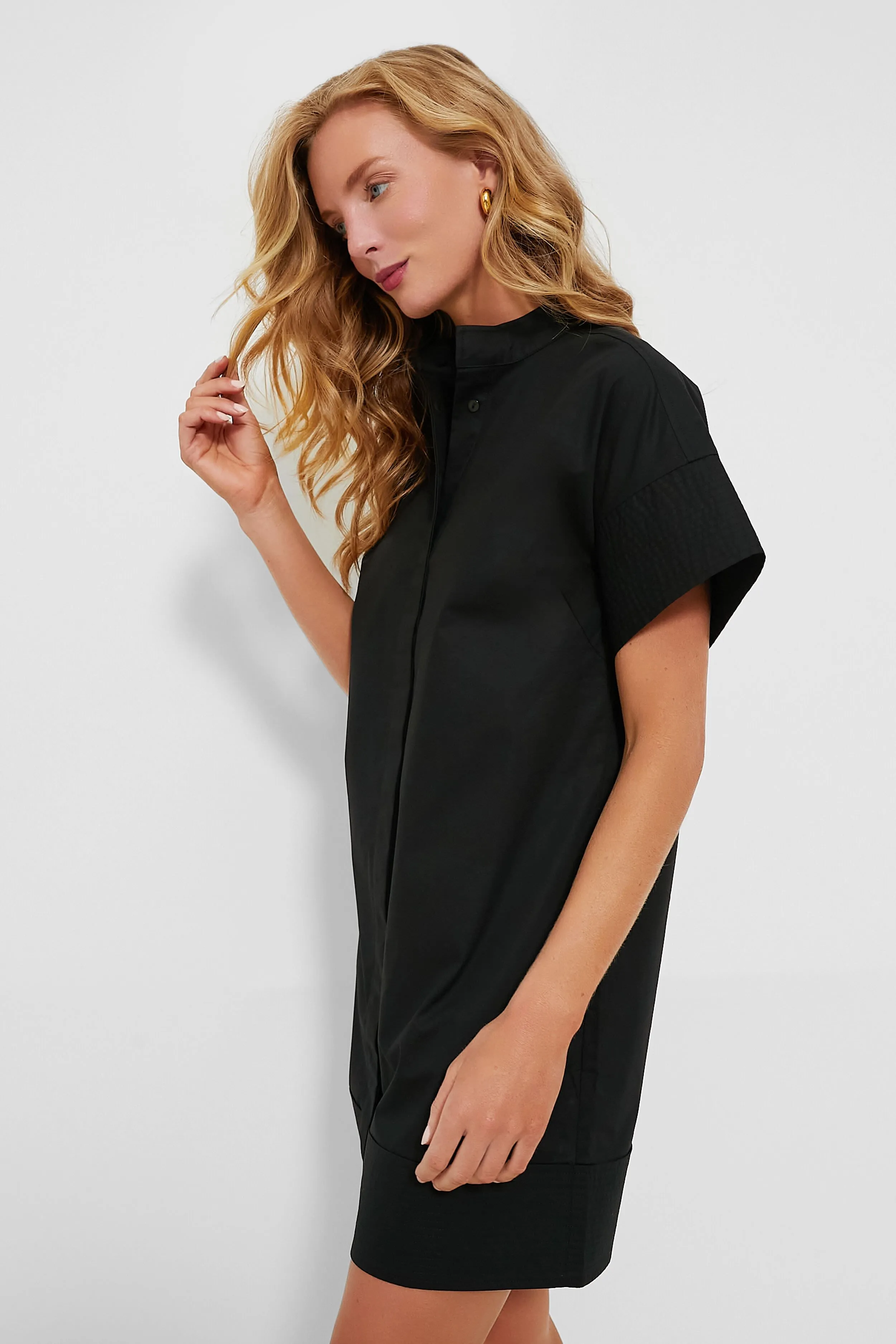 Black Trapunto Stitch Sofia Shirt Dress