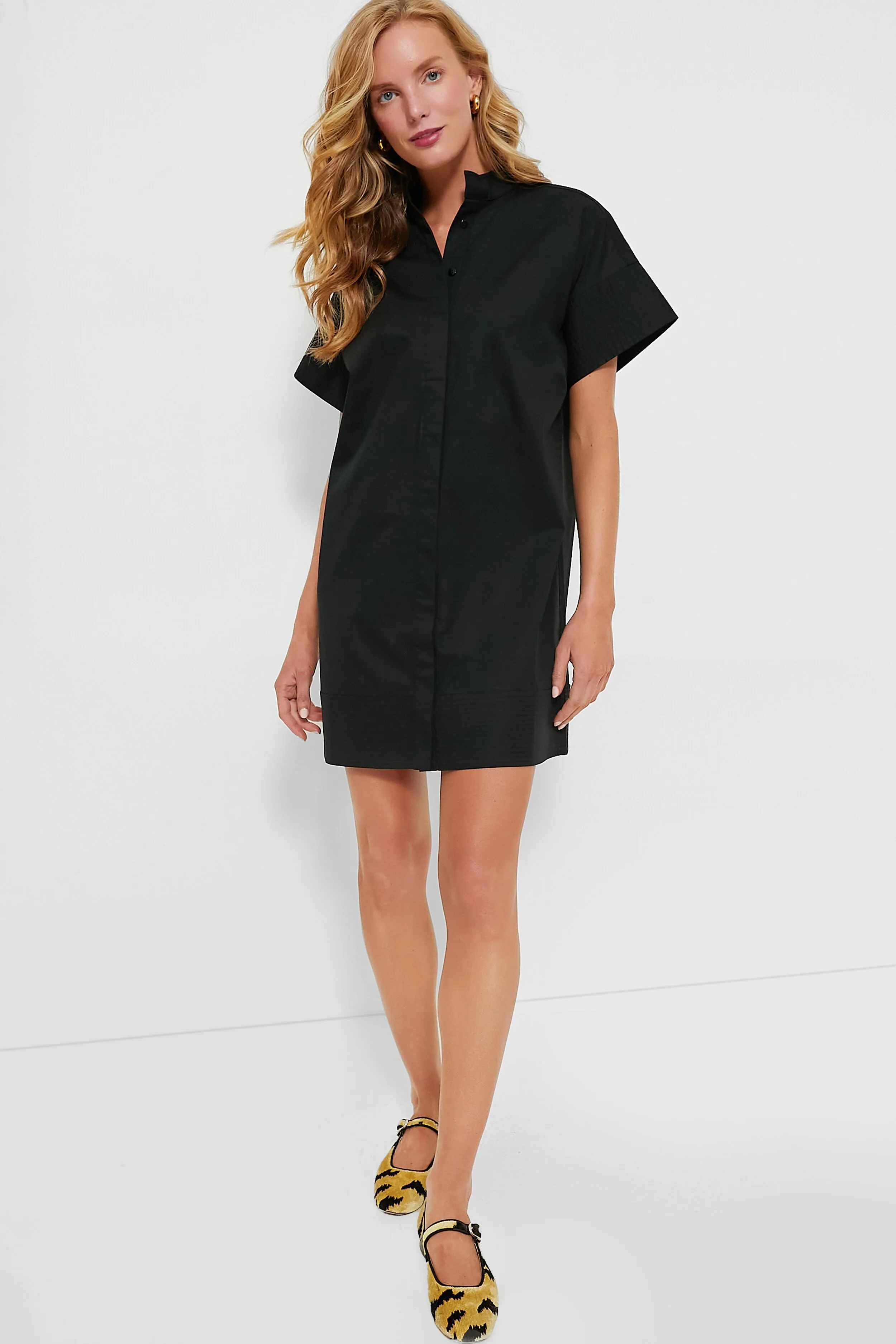 Black Trapunto Stitch Sofia Shirt Dress
