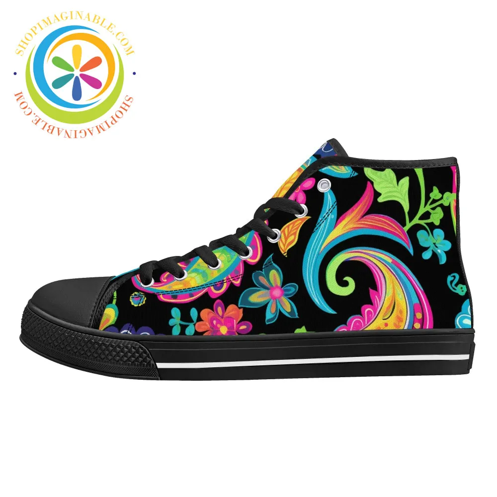 Bold Paisley Ladies High Top Canvas Shoes