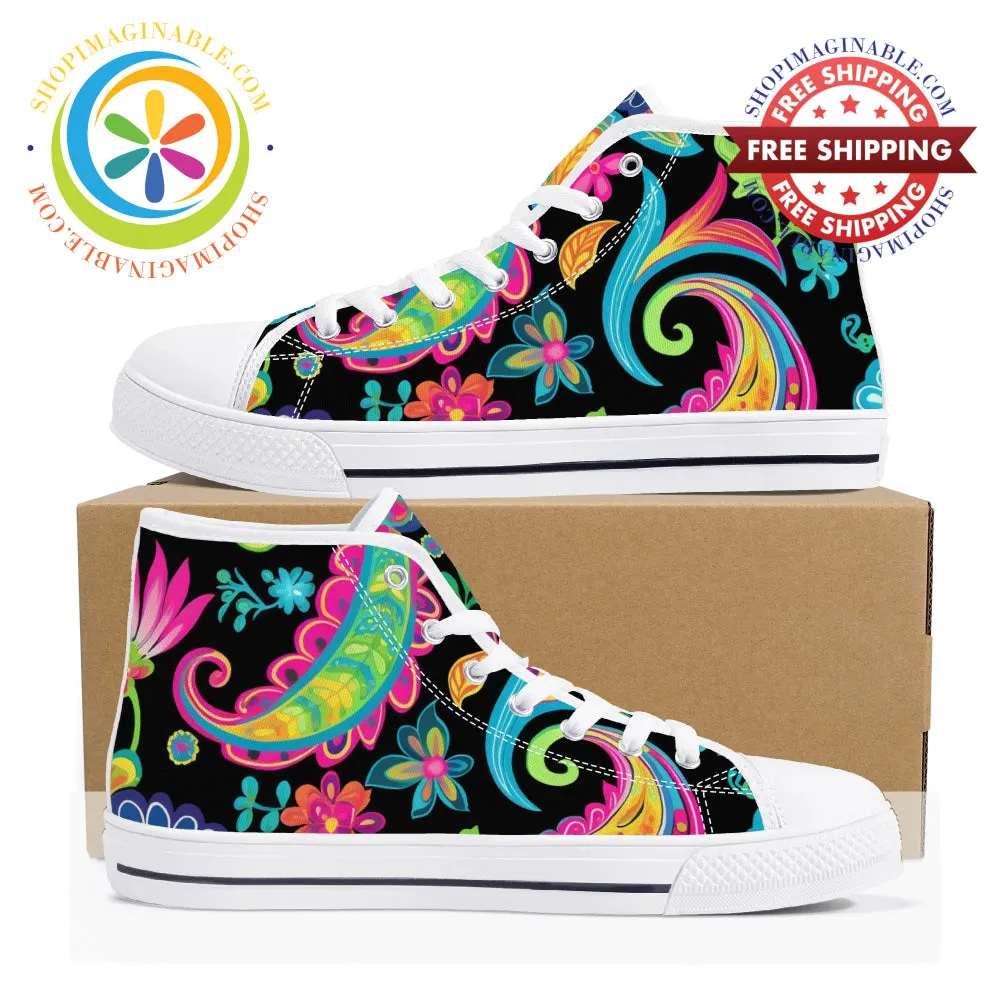 Bold Paisley Ladies High Top Canvas Shoes