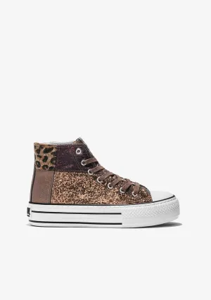 Brown Leopard Platform Hi-Top Sneakers Glitter