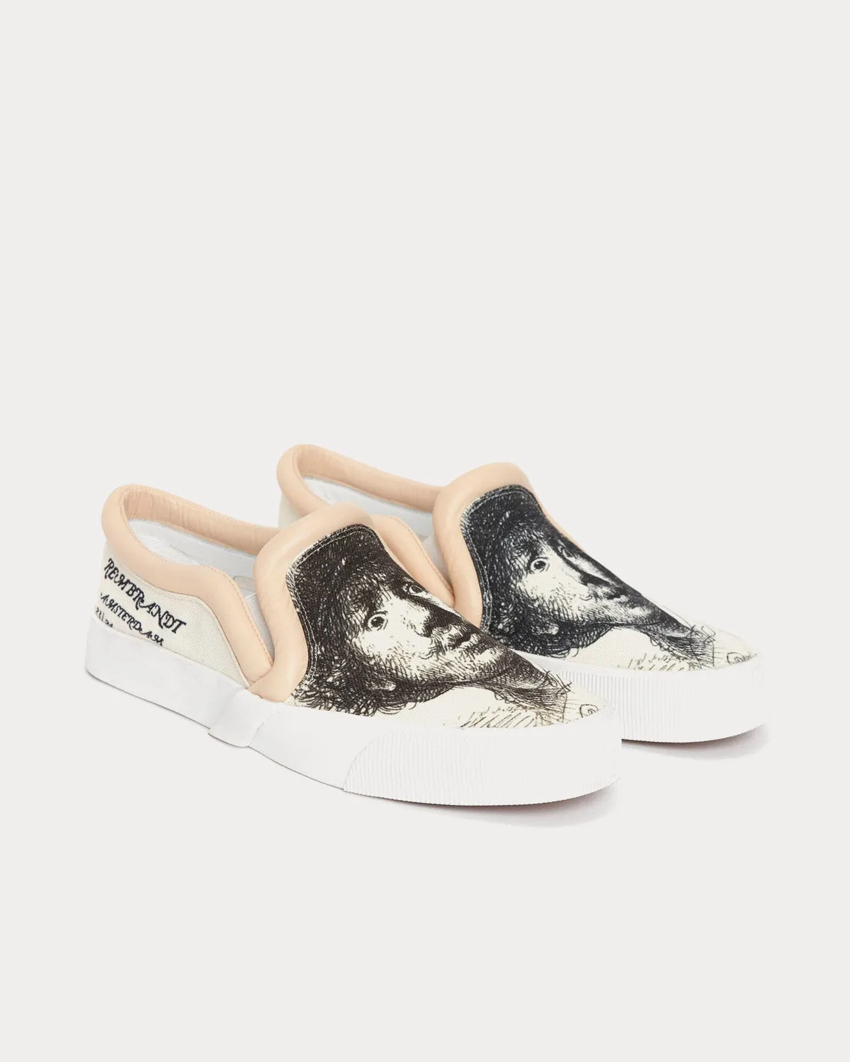 Bumper-Tube Canvas Rembrandt Artwork Beige Slip On Sneakers