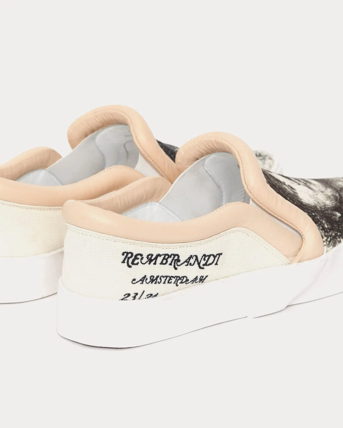 Bumper-Tube Canvas Rembrandt Artwork Beige Slip On Sneakers