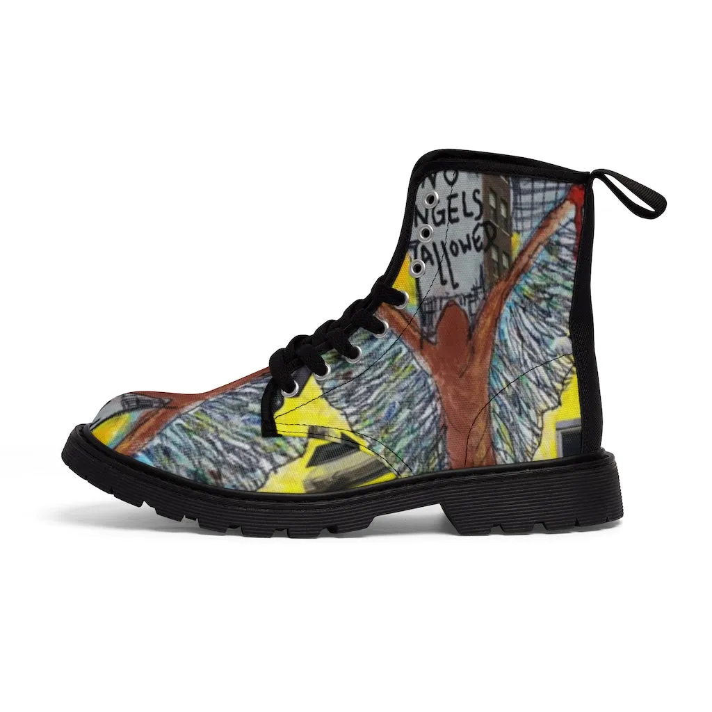Canvas Boots AL BLUE DESIGNED ART NO ANGELS ALLOWED