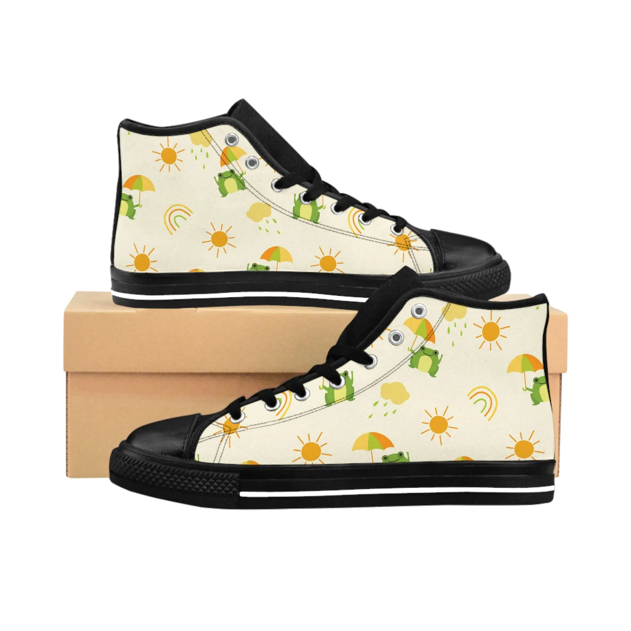Childish Frogs with Umbrella Women's Classic Sneakers