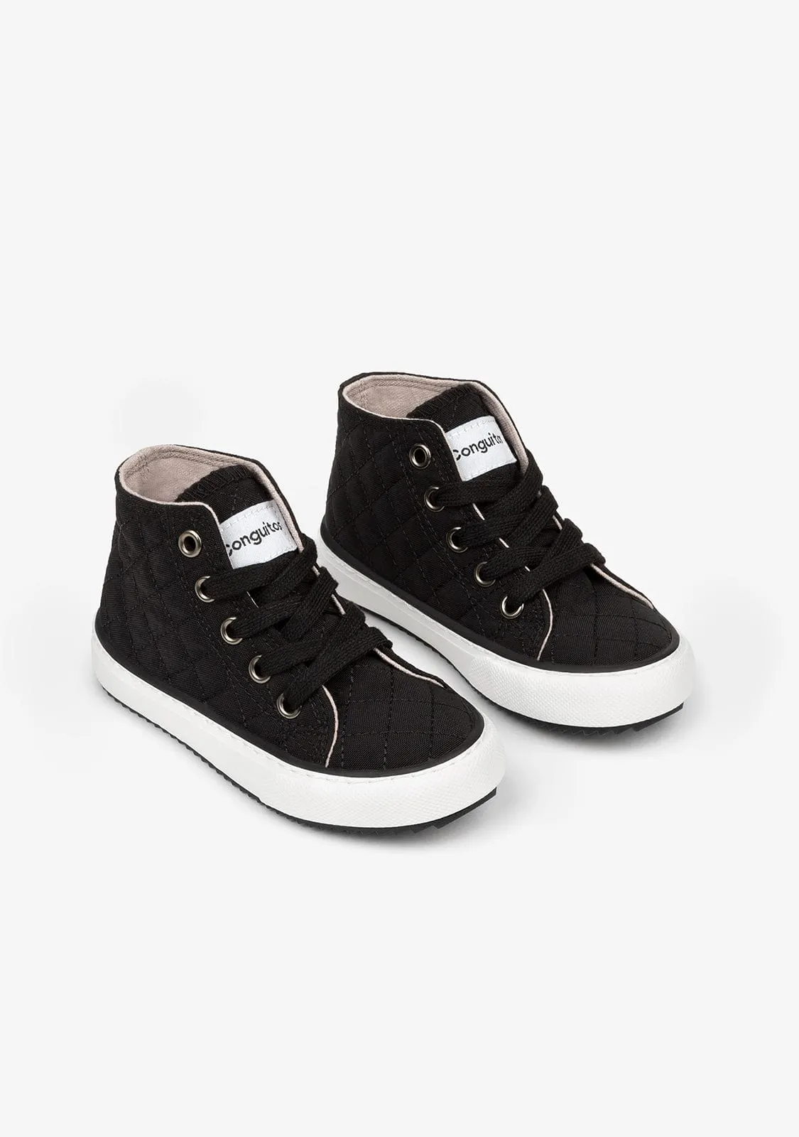 Child's Black Quilted Hi-Top Sneakers