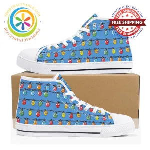 Christmas Lights Ladies High Top Canvas Shoes