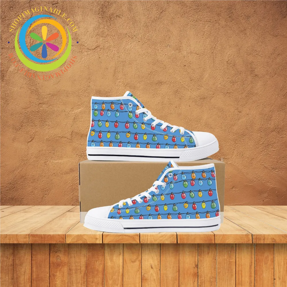 Christmas Lights Ladies High Top Canvas Shoes