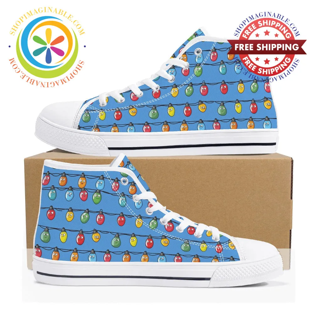 Christmas Lights Ladies High Top Canvas Shoes