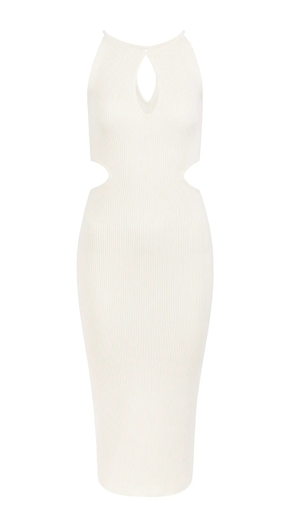 CLAUDIA ribbed-knit cutout dress white