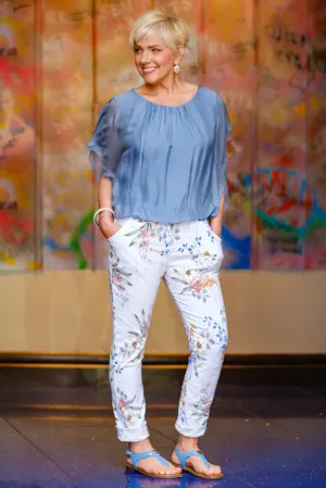 Collins Floral Stretch Tie Waist Pant (PL160F)