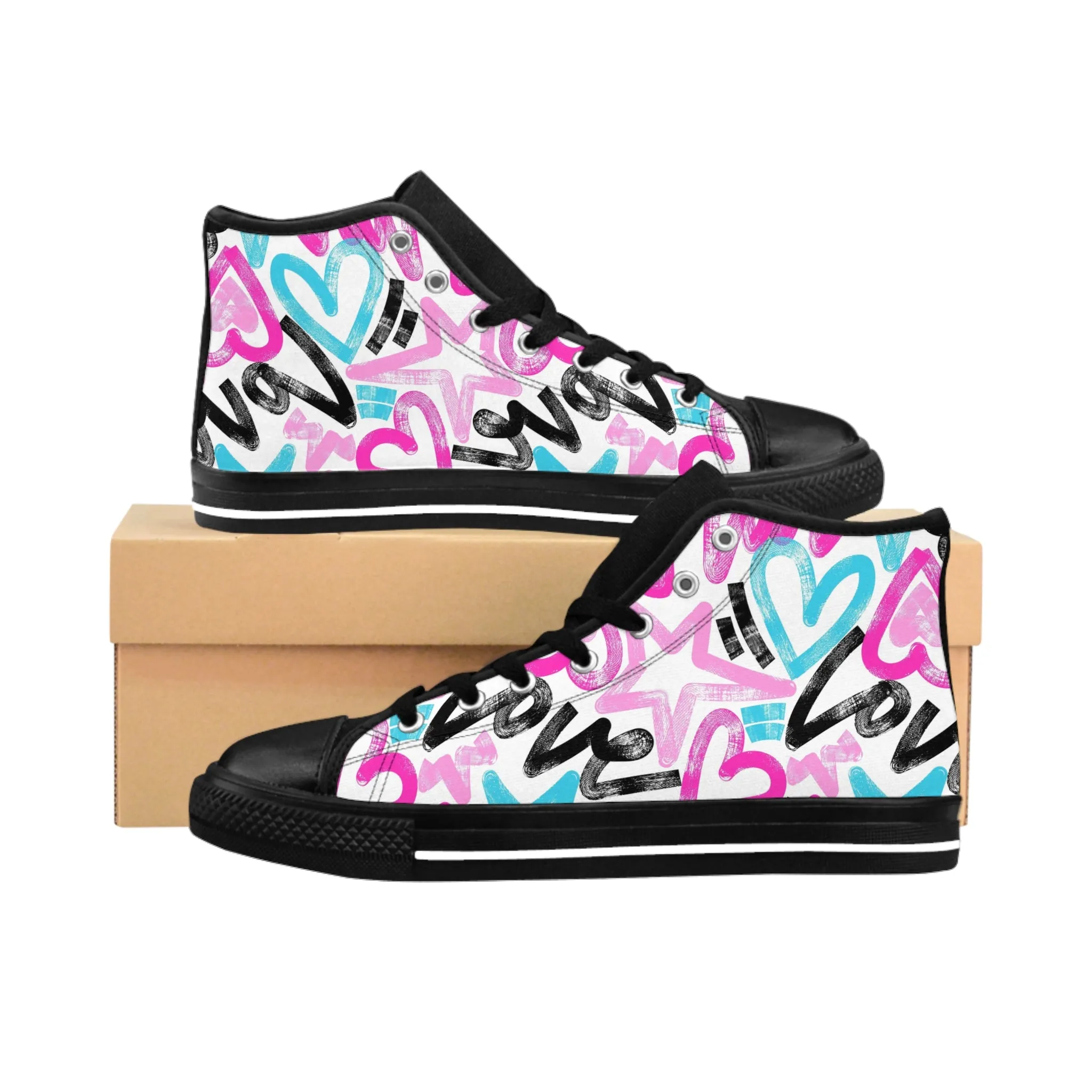 Colorful Heart and Stars Women's Classic Sneakers