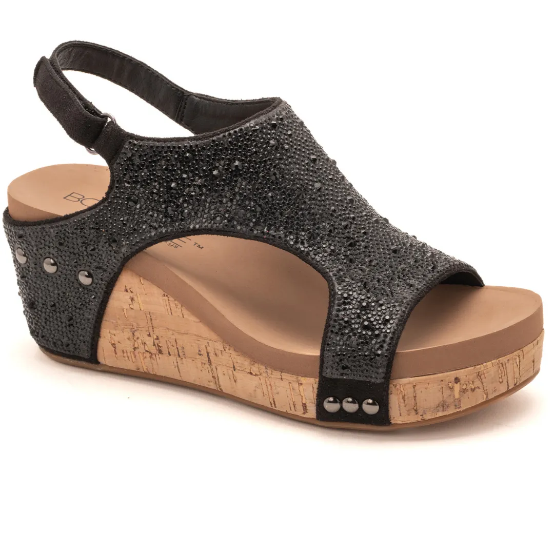 Corkys "The Ashley" Rhinestone Corky Wedge Sandal (Black)