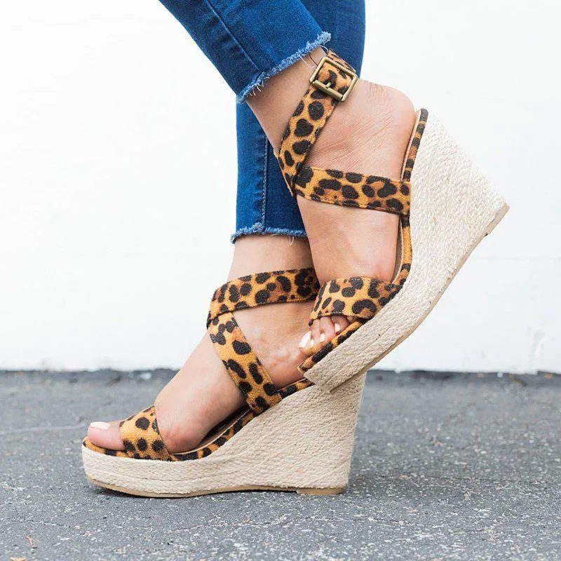 Criss Cross Strap Adjustable Buckle Wedge Sandals