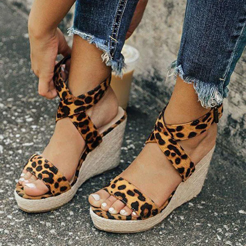 Criss Cross Strap Adjustable Buckle Wedge Sandals