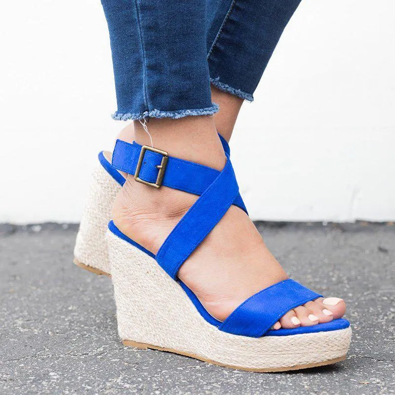 Criss Cross Strap Adjustable Buckle Wedge Sandals