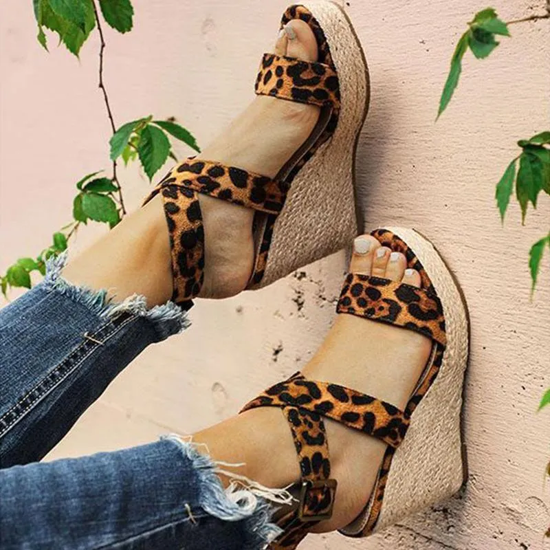 Criss Cross Strap Adjustable Buckle Wedge Sandals