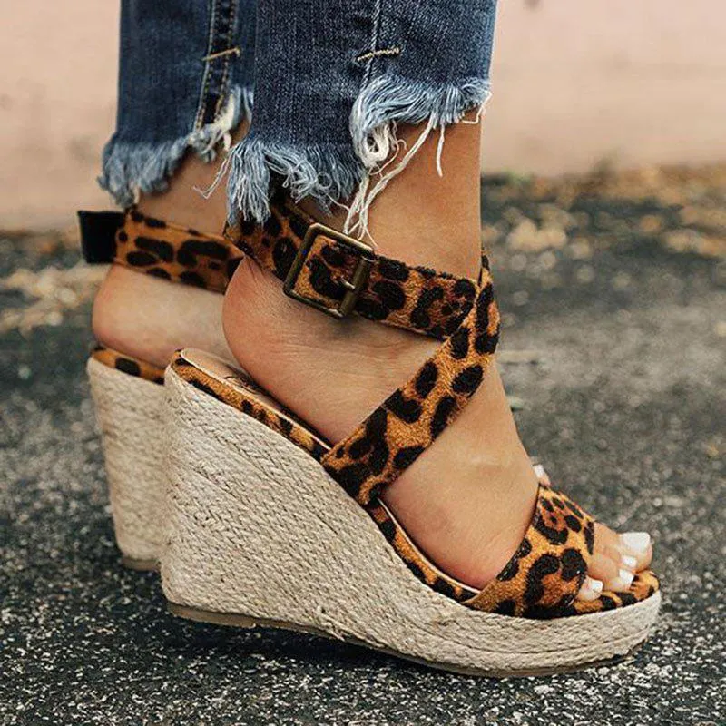 Criss Cross Strap Adjustable Buckle Wedge Sandals