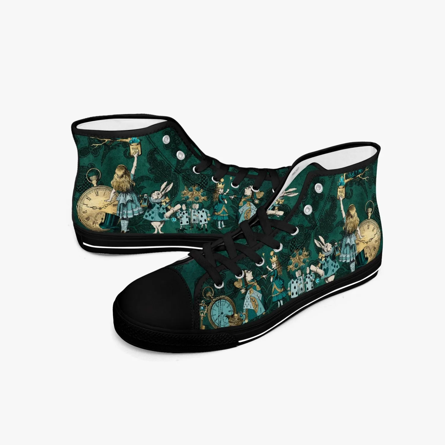 Dark Green - Alice in Wonderland high top sneakers - Queen of Hearts Shoes - (JPSNGA1)