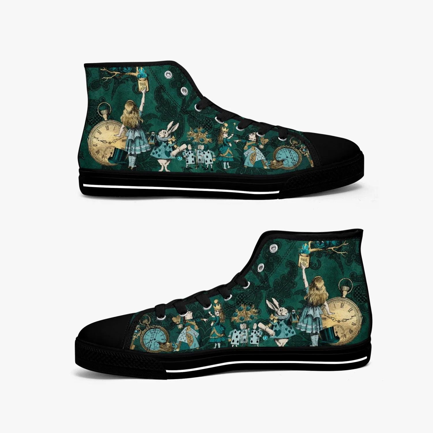 Dark Green - Alice in Wonderland high top sneakers - Queen of Hearts Shoes - (JPSNGA1)