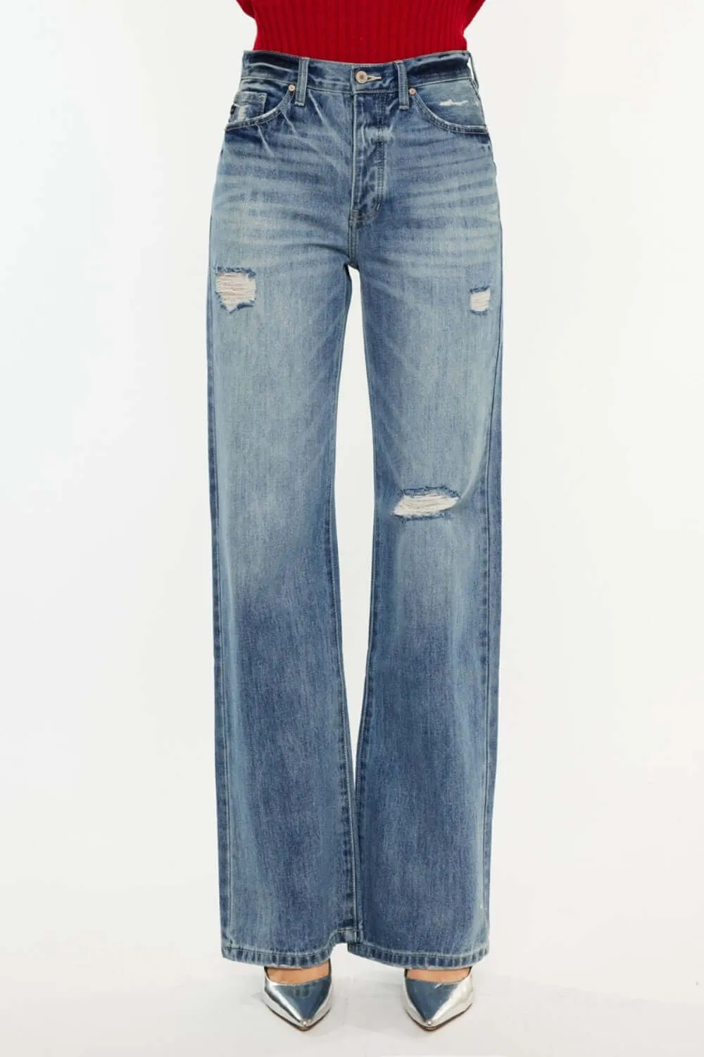Distressed High Waist Bootcut Jeans