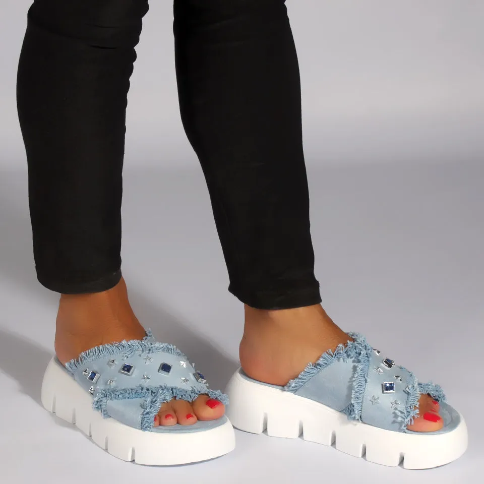 elegent women slipper/ blue/ made in turkey -7767