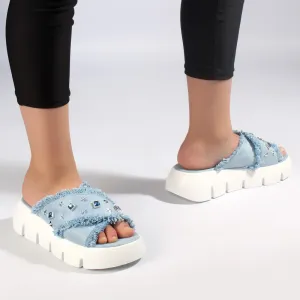 elegent women slipper/ blue/ made in turkey -7767