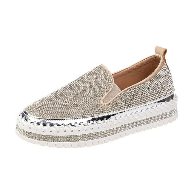 Fashion glitter rhinestone shiny platform sneakers slip on crystal sneakers for women