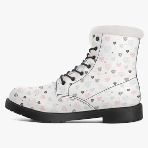 Faux Fur Leather Boots Multi Hearts