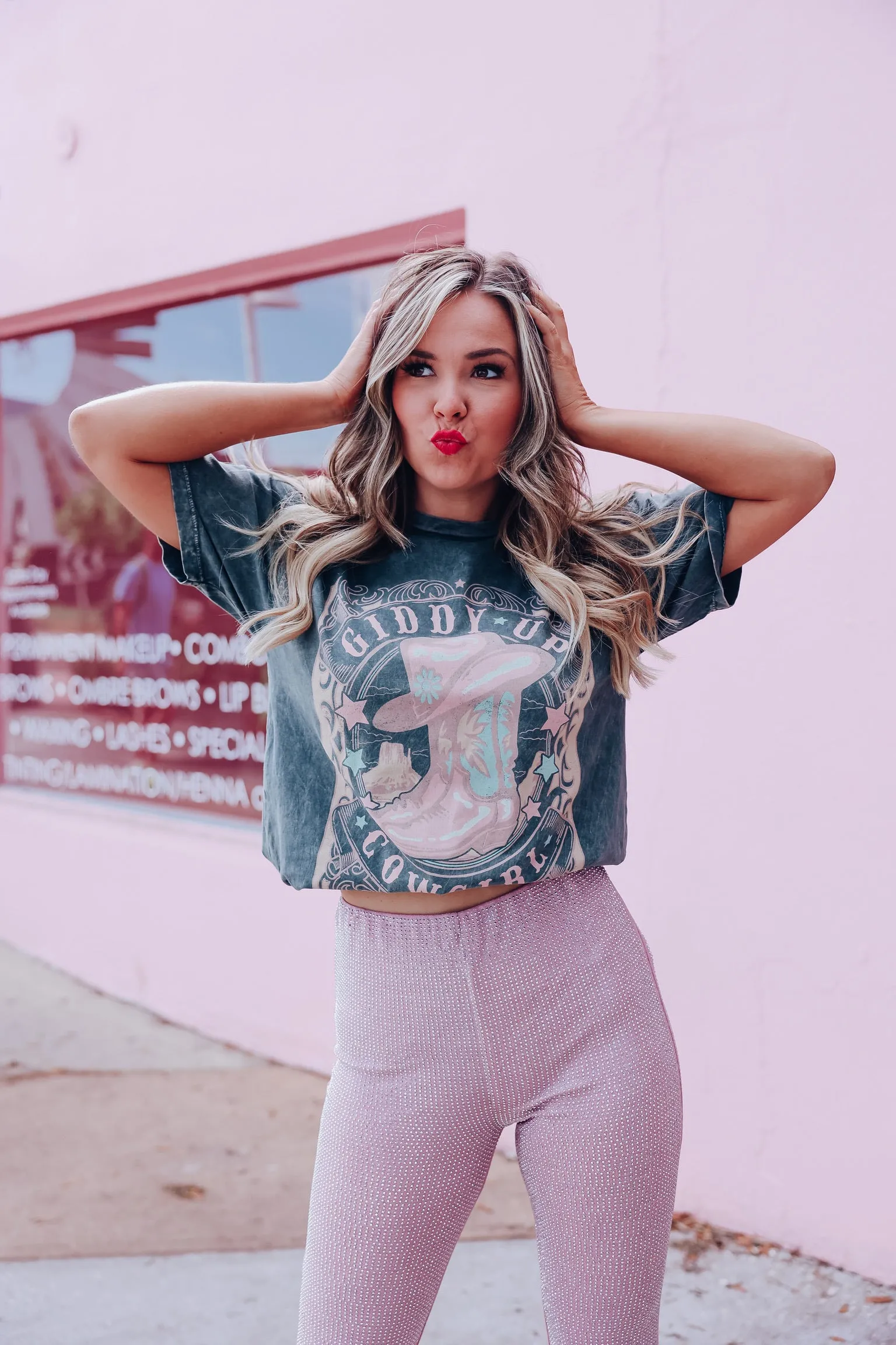 Giddy Up Cowgirl Graphic Tee - Stone Gray