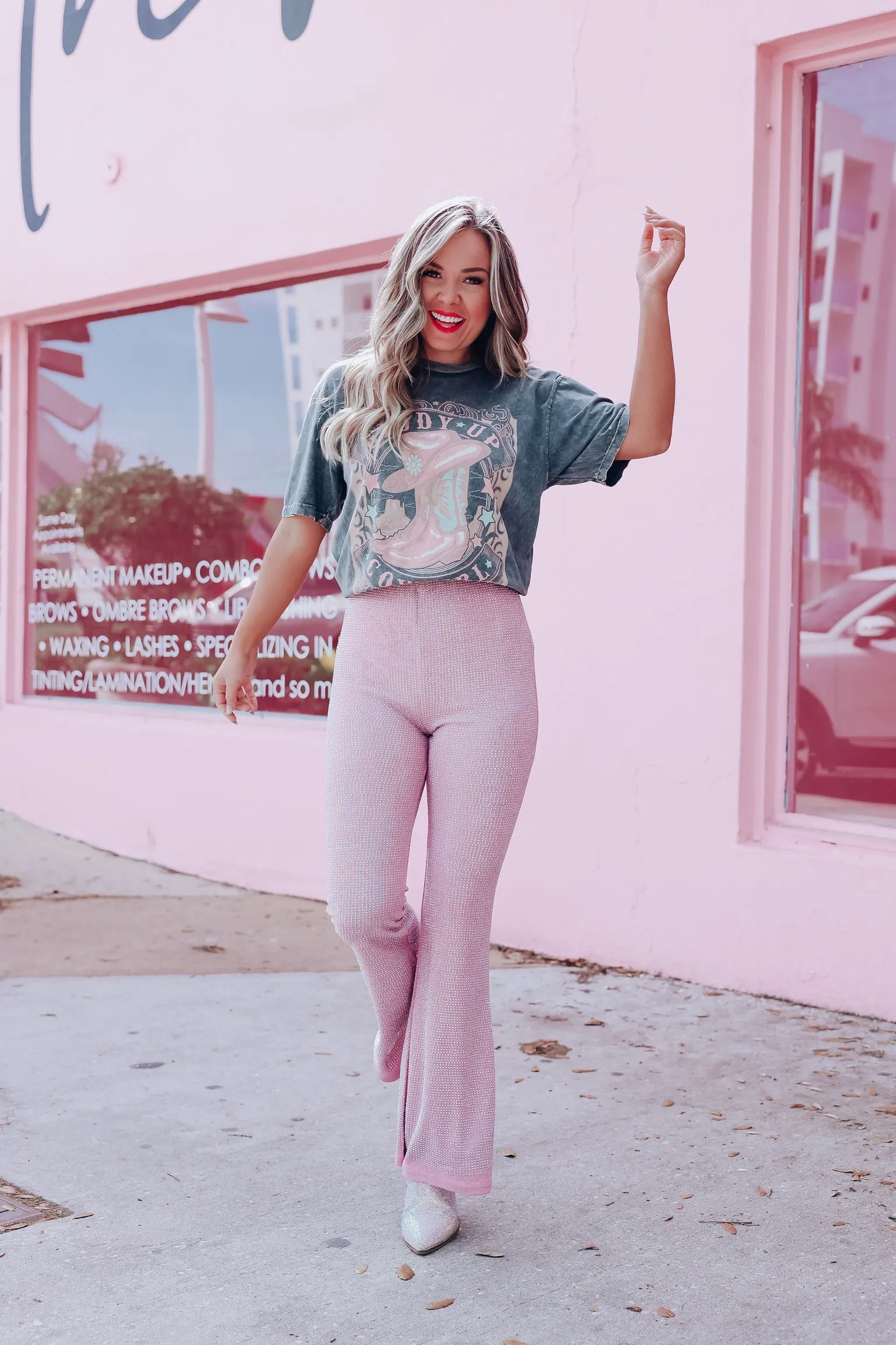 Giddy Up Cowgirl Graphic Tee - Stone Gray