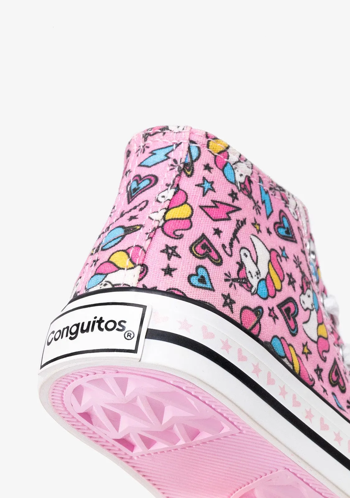 Girl's Pink Cord Unicorn Hi-Top Sneakers Canvas